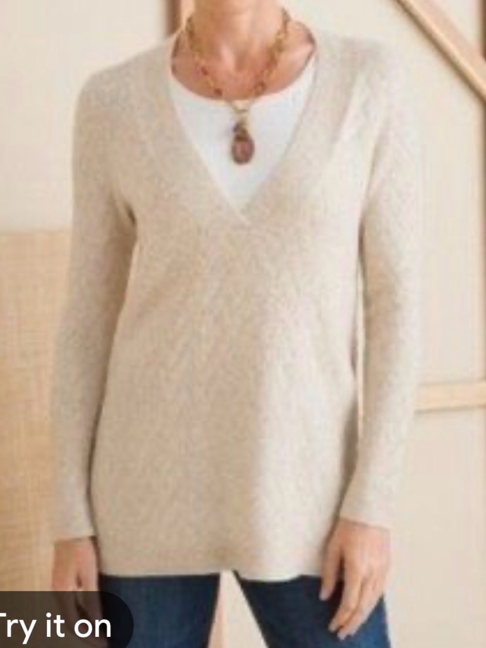 Chico's Beige V-Neck Light Knit Sweater